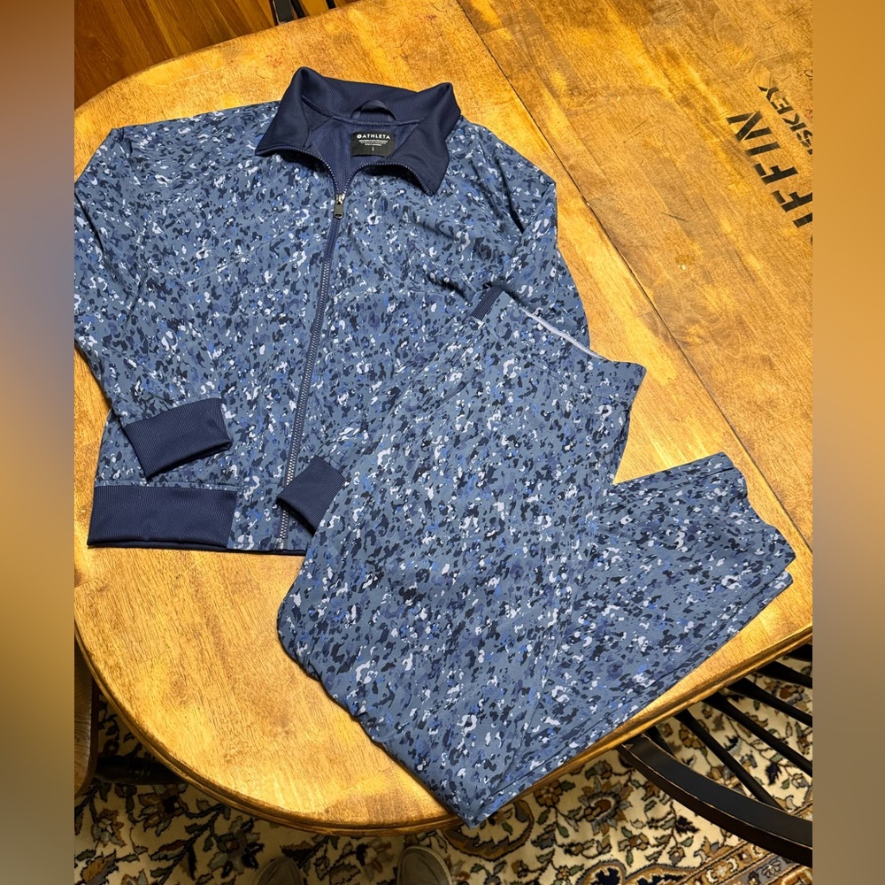 Athleta Matching Set Jacket + Pants Blue Brooklyn Bomber Athleisure Set L 14